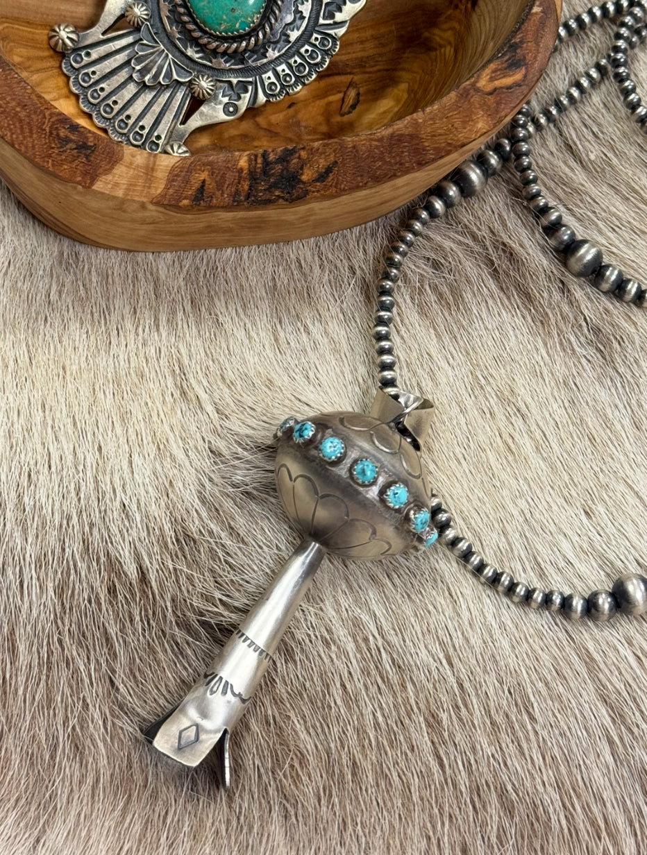 Large Squash Blossom Turquoise Pendant