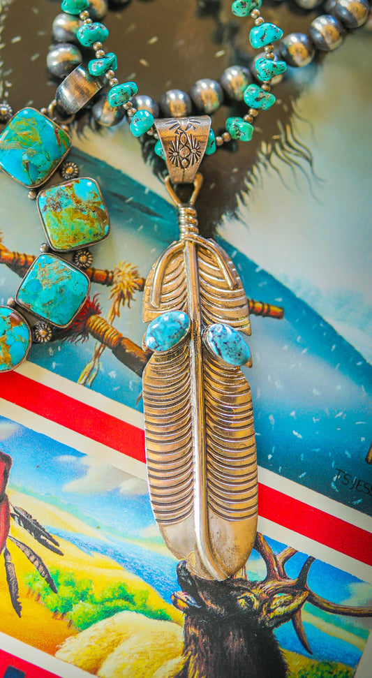 Feather Turquoise Statement Pendant