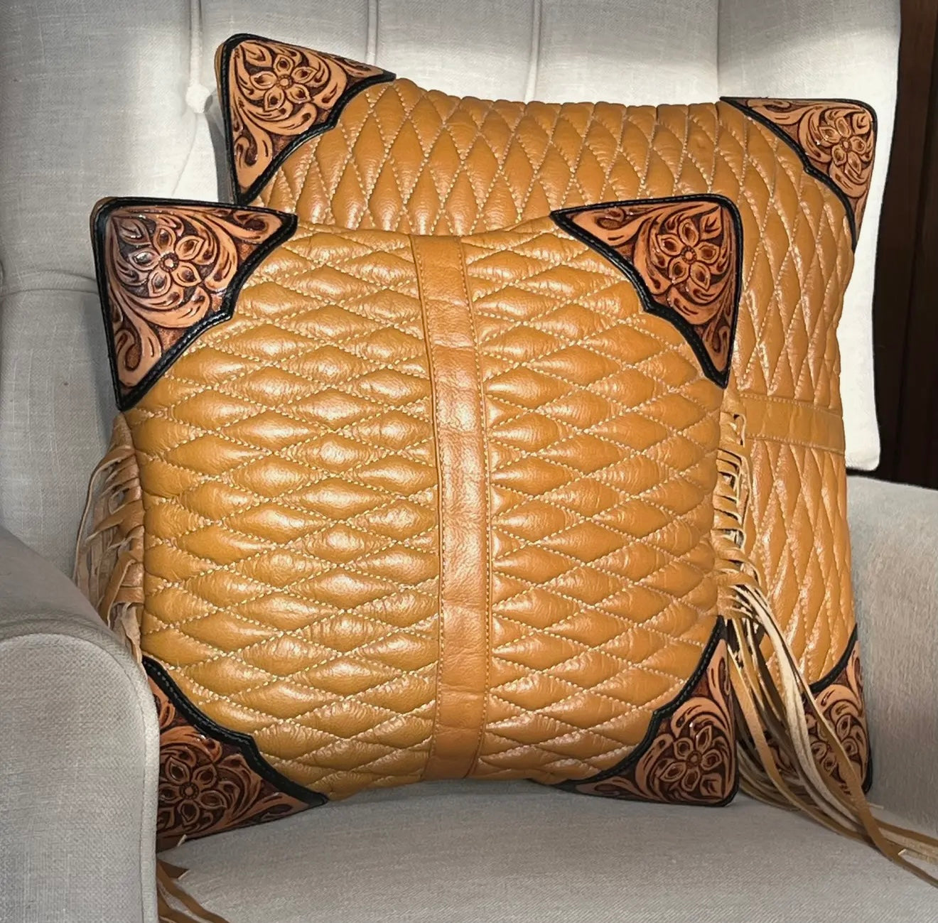 Diamond Stitch Leather Pillow 17”