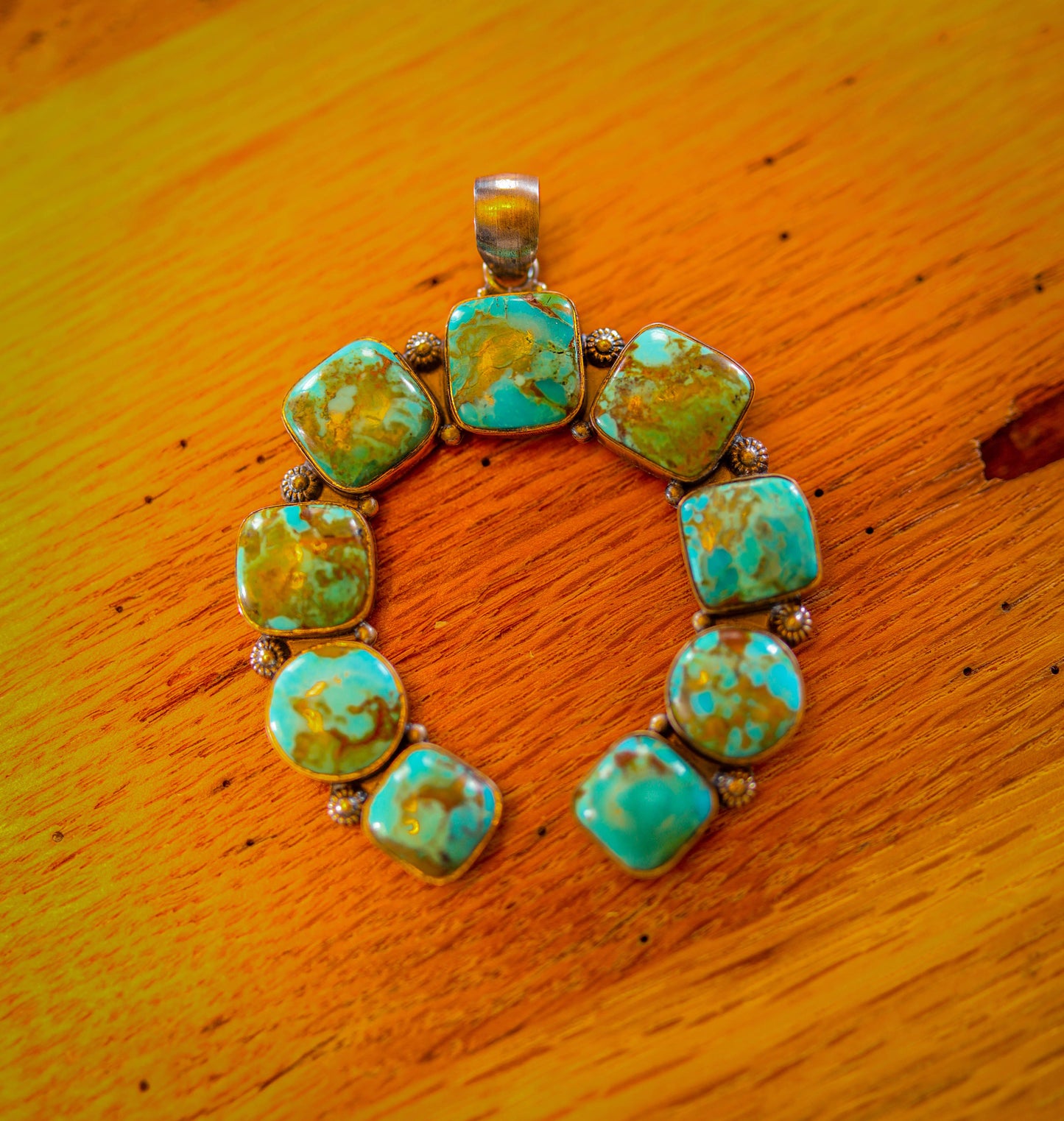 Squash Blossom Pillow Mountain Pendant Kingman Turquoise