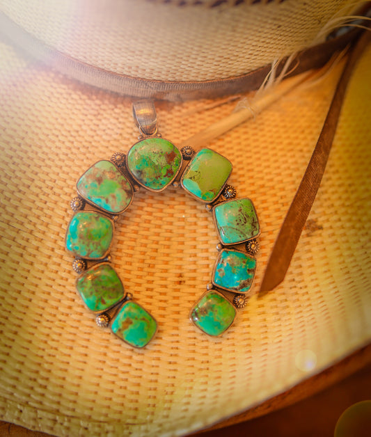 Squash Blossom Raindrop Pendant Kingman Turquoise