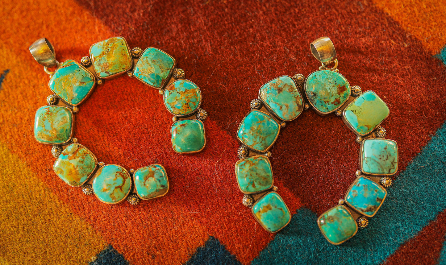 Squash Blossom Raindrop Pendant Kingman Turquoise
