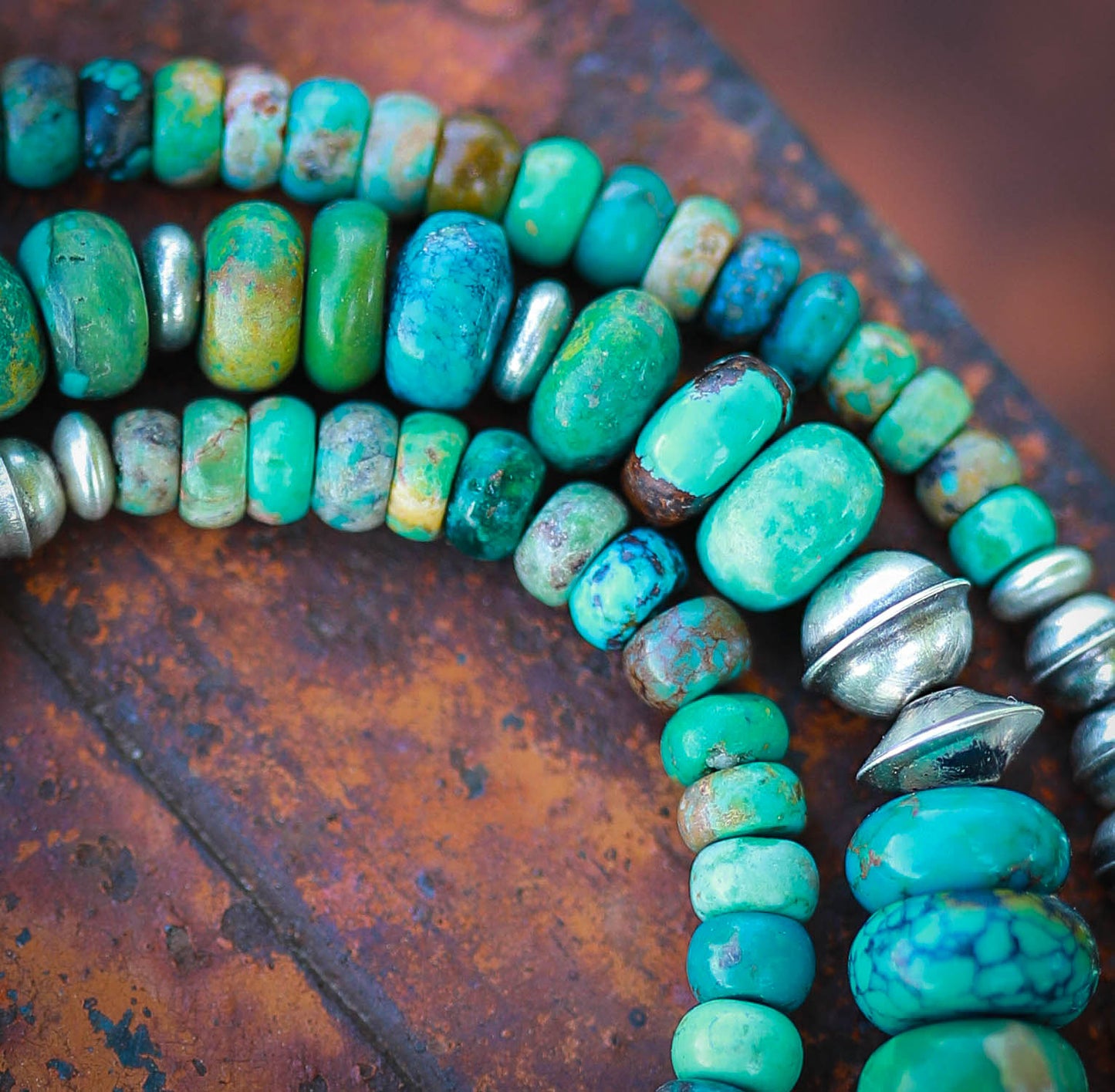 Multi Turquoise & Hand Benched Navajo PearlNecklace