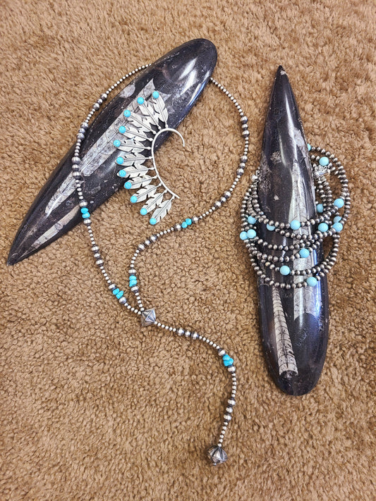 Navajo Pearl and Turquoise Lariat Necklace