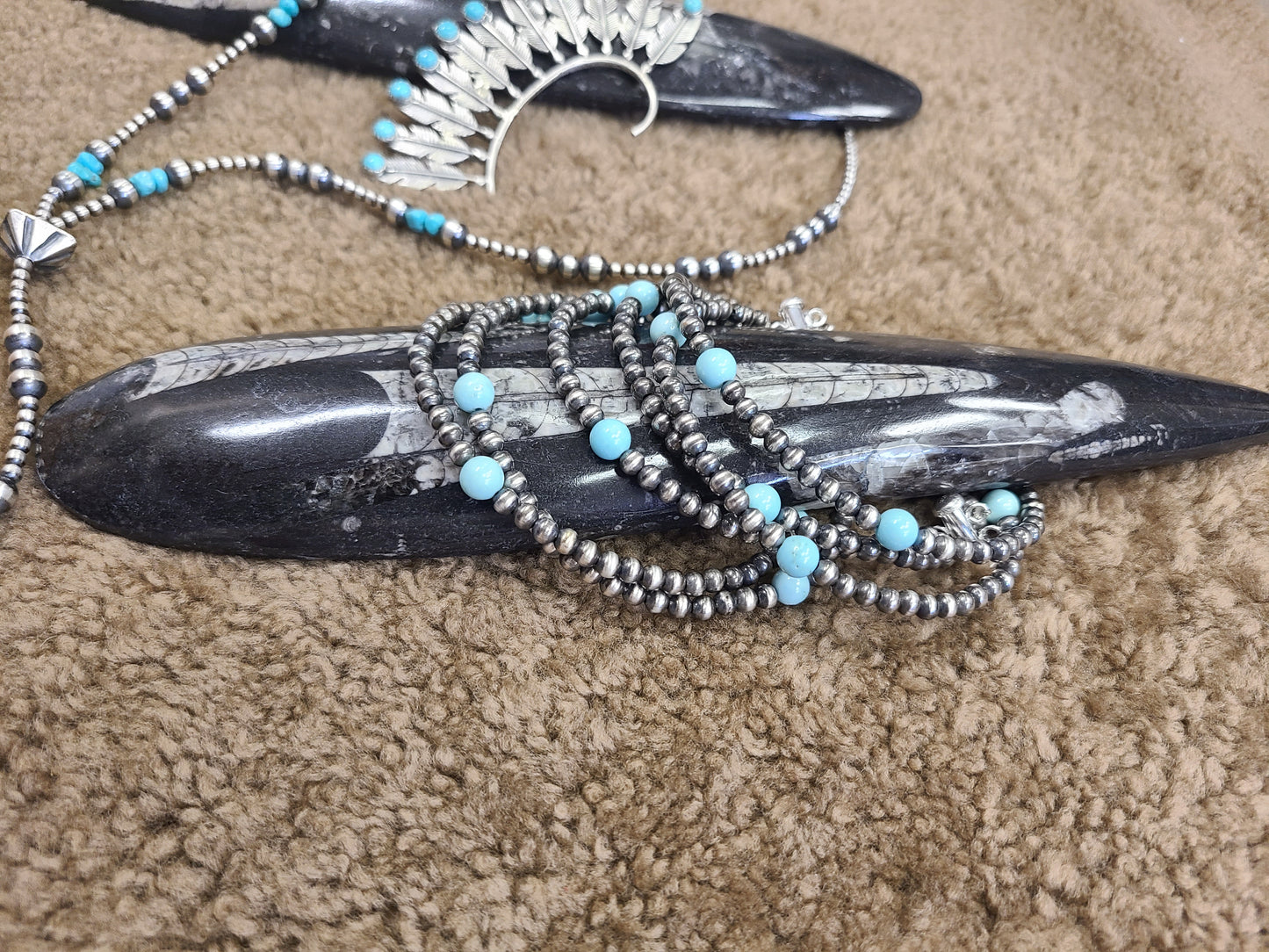Navajo Pearl and Turquoise Two Strand Bracelet