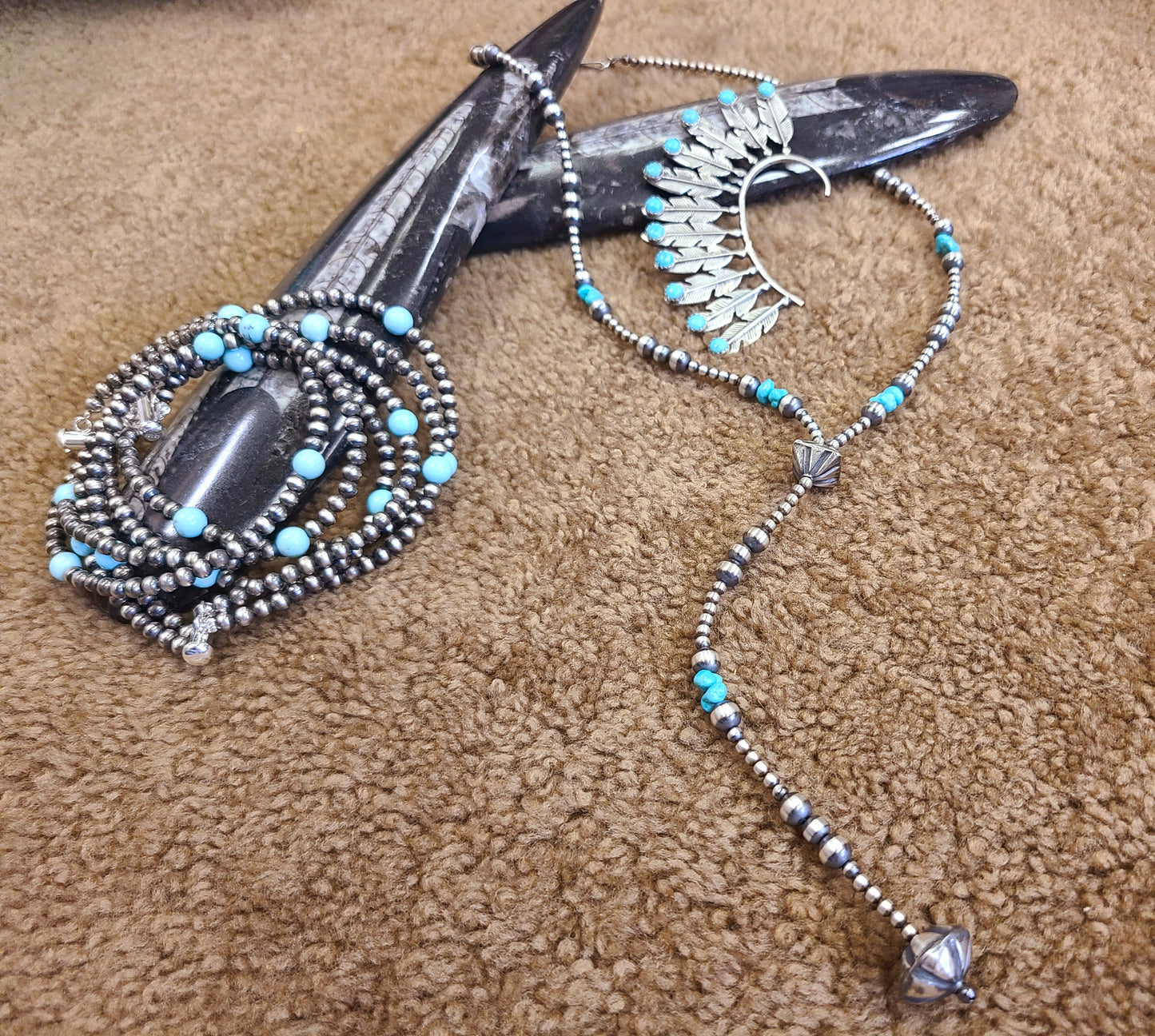 Navajo Pearl and Turquoise Lariat Necklace