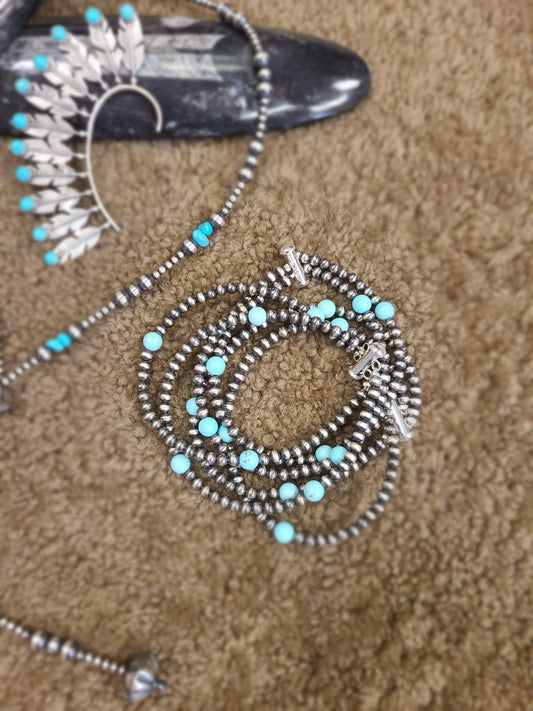 Navajo Pearl and Turquoise Two Strand Bracelet