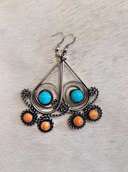 Turquoise Spiny Coral Rope Dangle Earrings