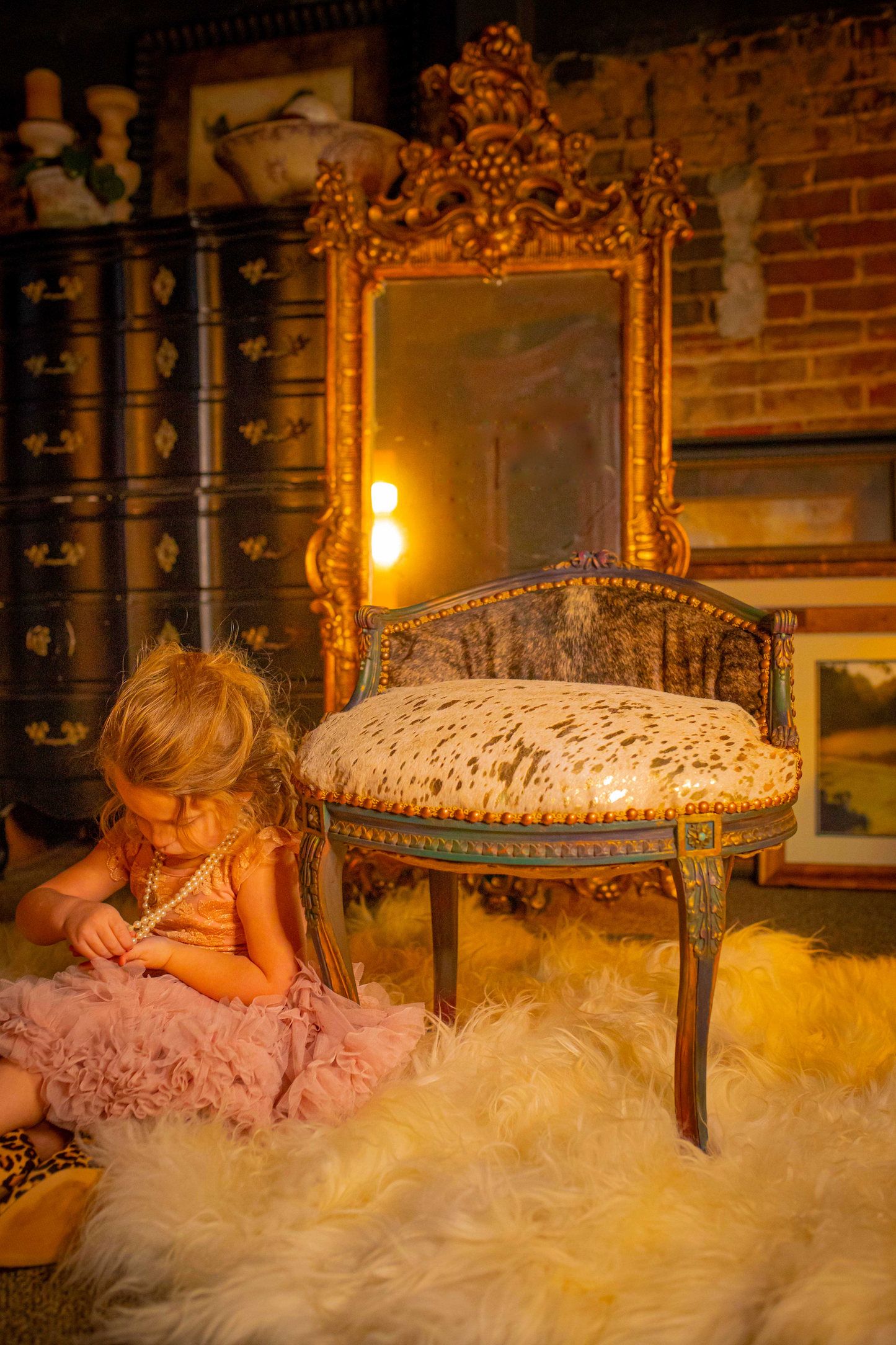 Boudoir Chair Gold Metallic Hide