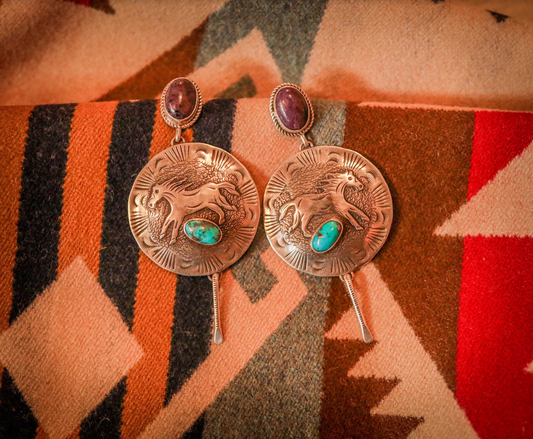 Stunning Charolite And Morenci Turquoise TPP Sterling Silver Dangle Earrings
