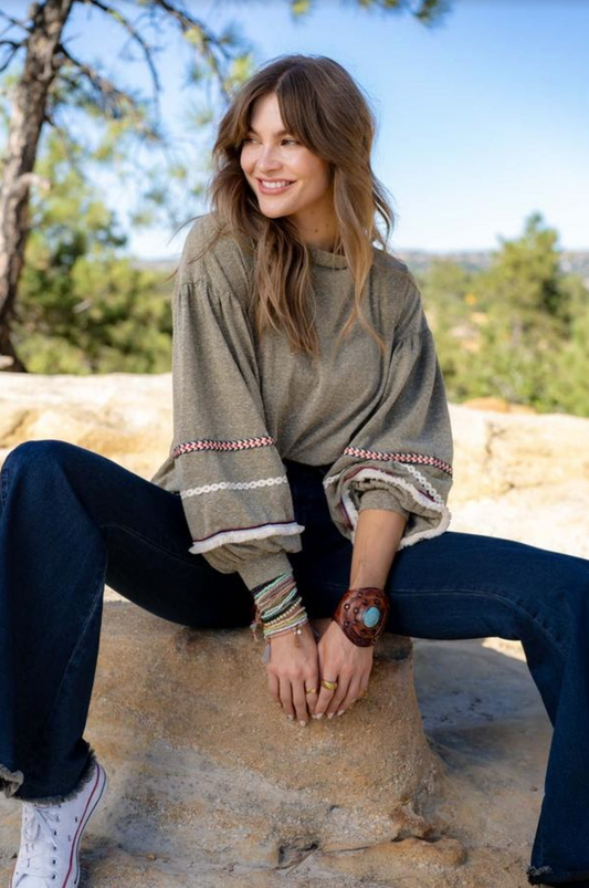 Lace Sleeve Top Prairie Grass