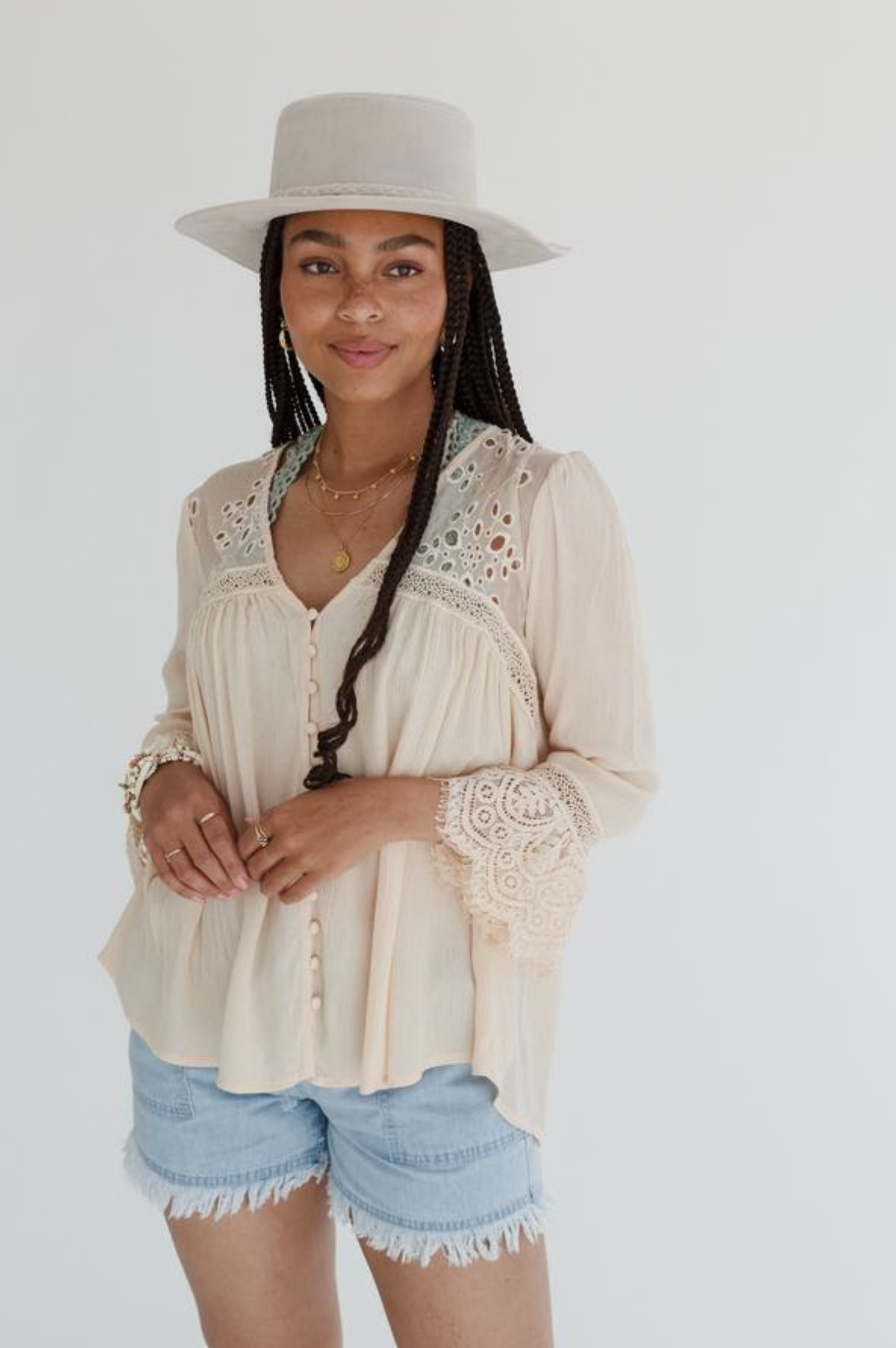 Poppy Eyelet Flowy Lace Top Dove