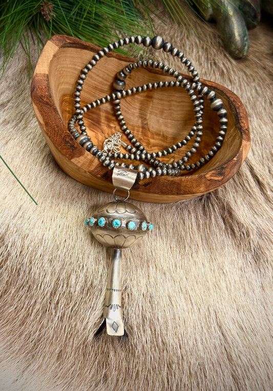 Large Squash Blossom Turquoise Pendant