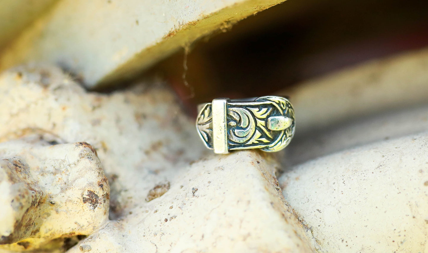 Tooled Buckle Sterling Silver Ring