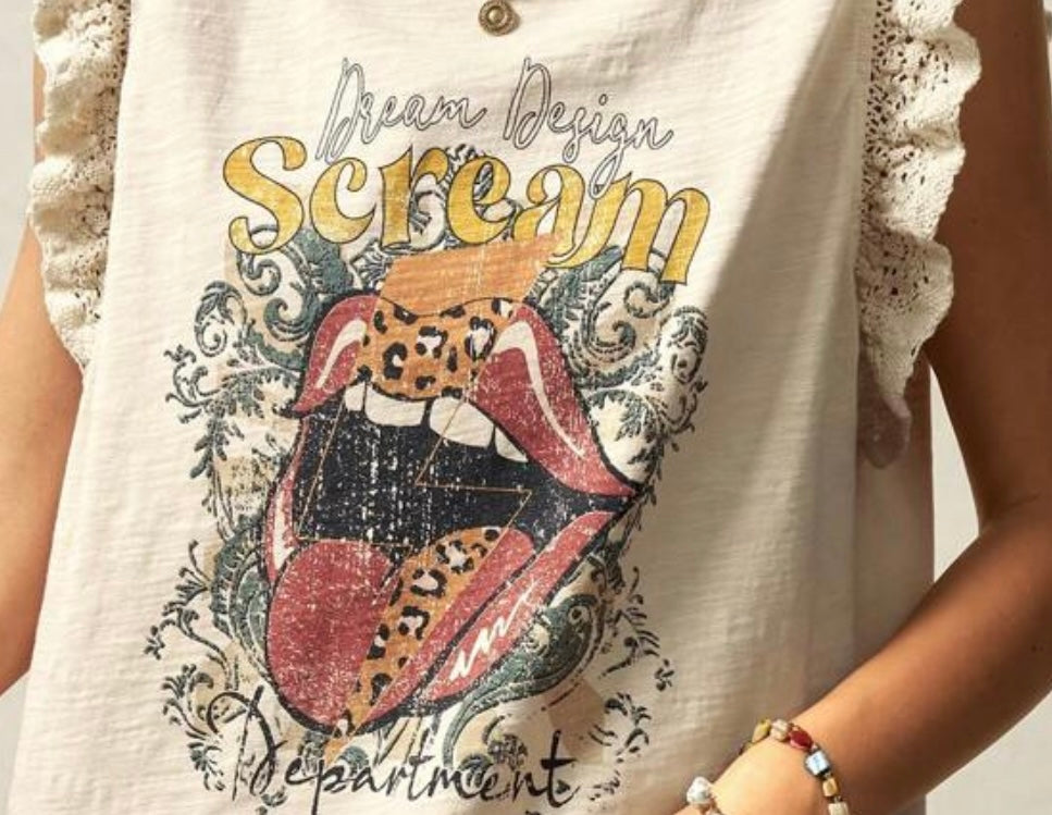 Scream Your Dream Ruffled Graphic Tee