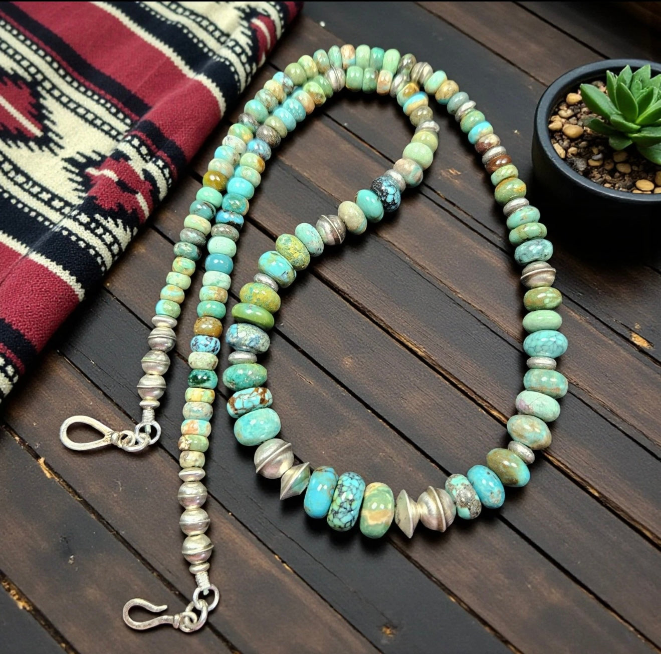 Multi Turquoise & Hand Benched Navajo PearlNecklace