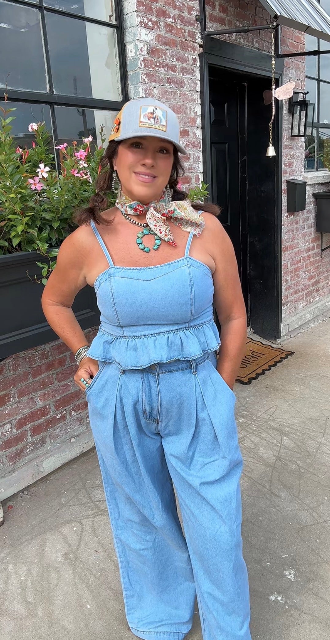 Denim Ruffle Top & Pants - MEDIUM