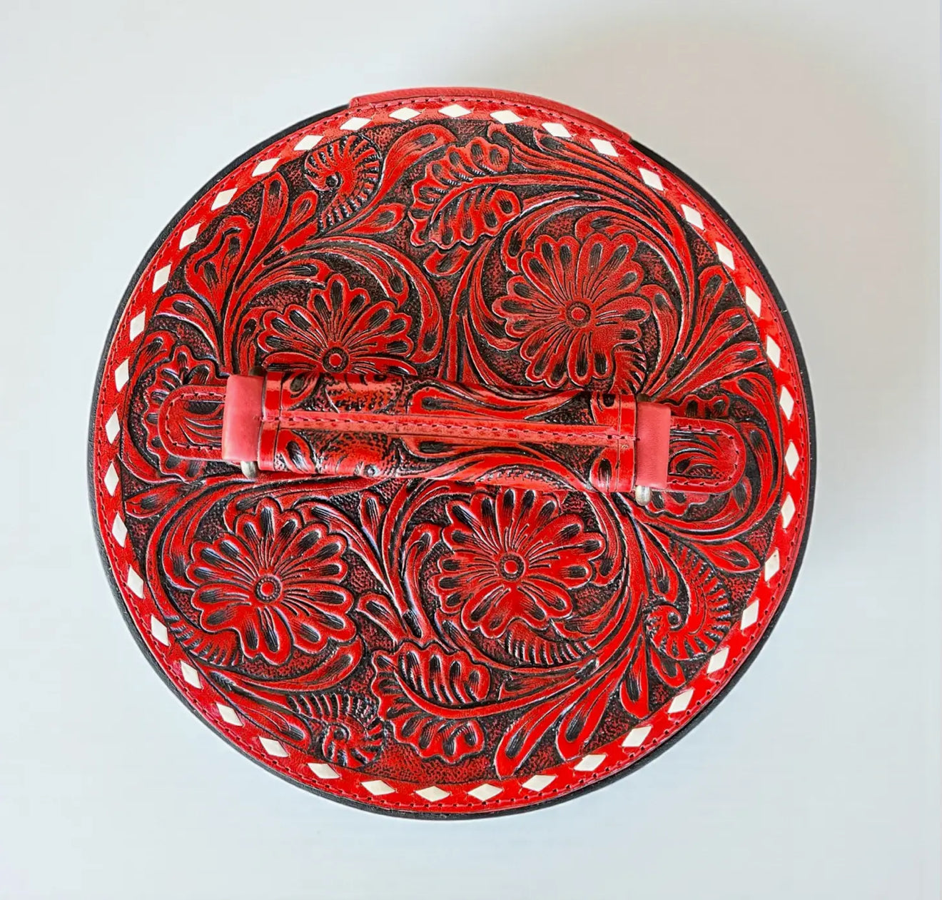 Hand Tooled Leather Jewelry Case - Red