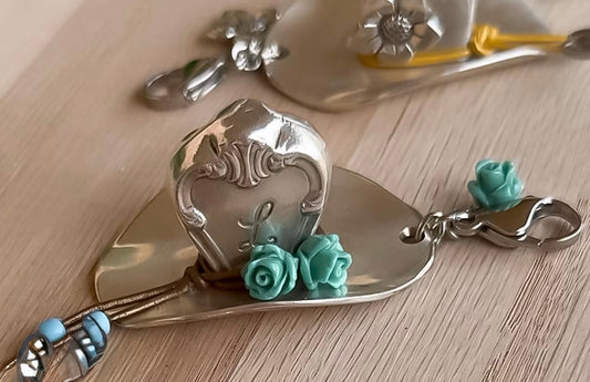 Vintage Silver Cowboy Hat Charm - Turquoise Rose