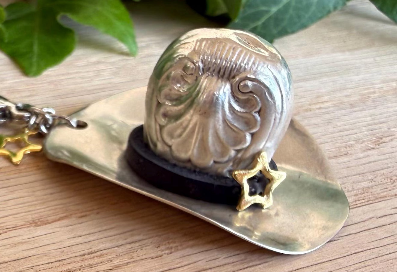 Vintage Silver Cowboy Hat Charm - Texas Star
