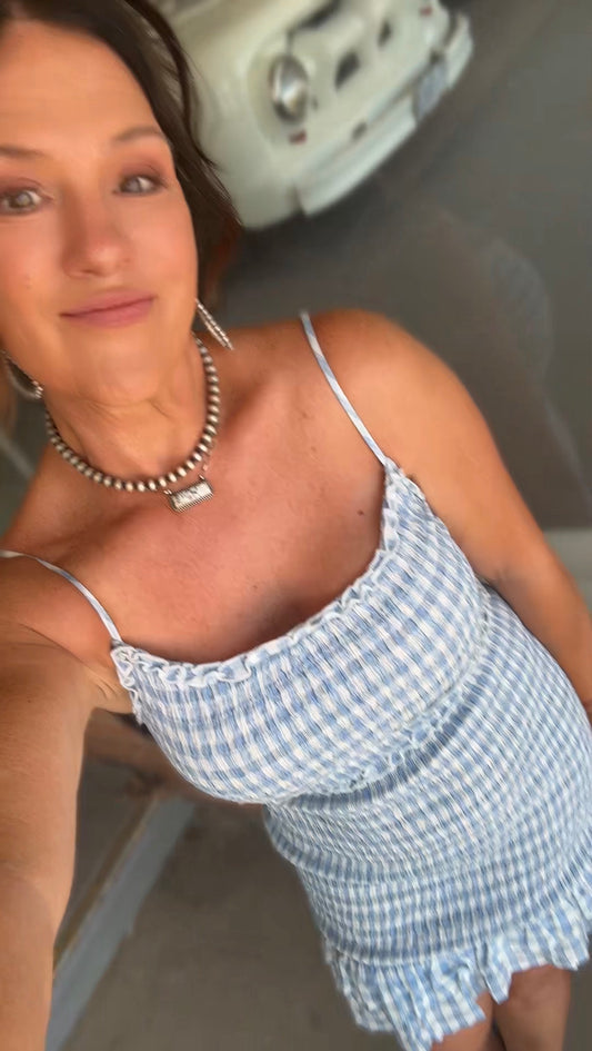 Baby Blue Gingham Ruffle Sundress