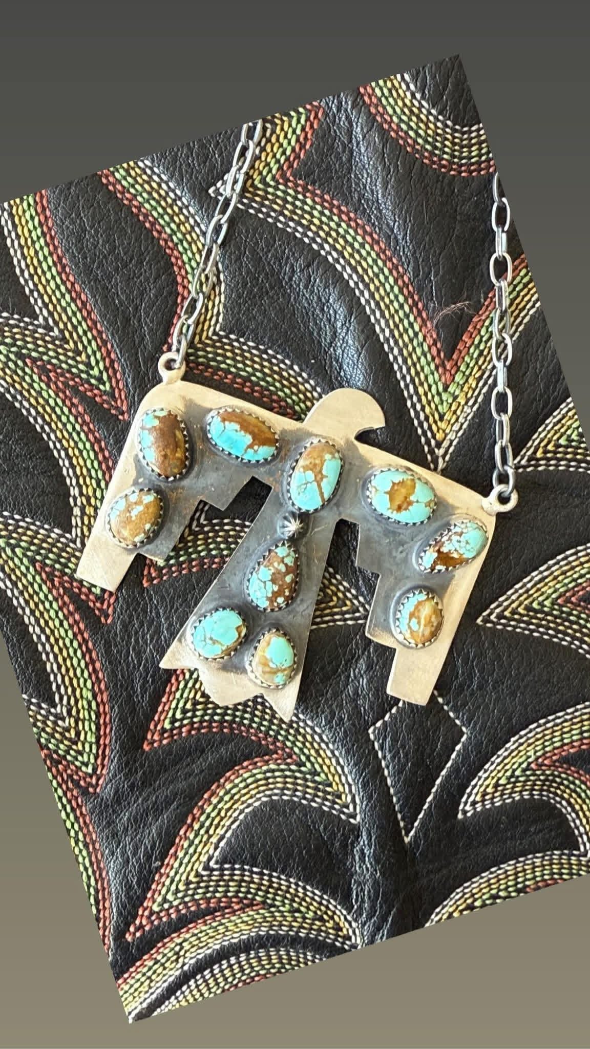 Number 8 Kingman Turquoise Thunderbird Necklace