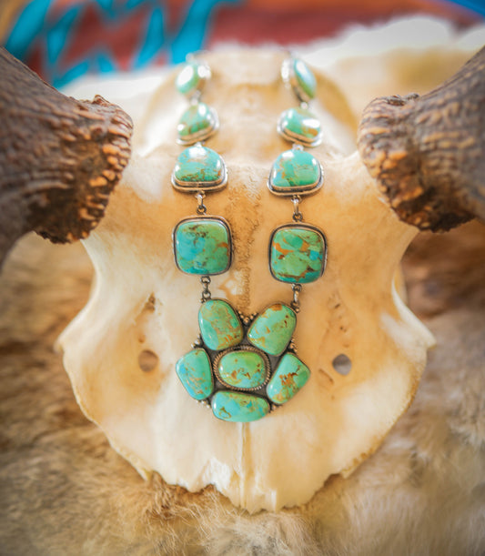 Squash Blossom Cluster Kingman Turquoise Necklace