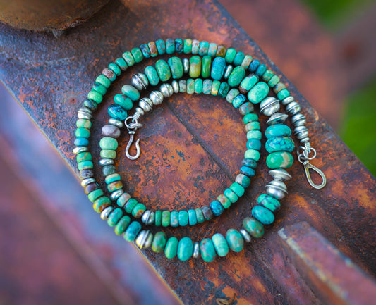 Multi Turquoise & Hand Benched Navajo PearlNecklace