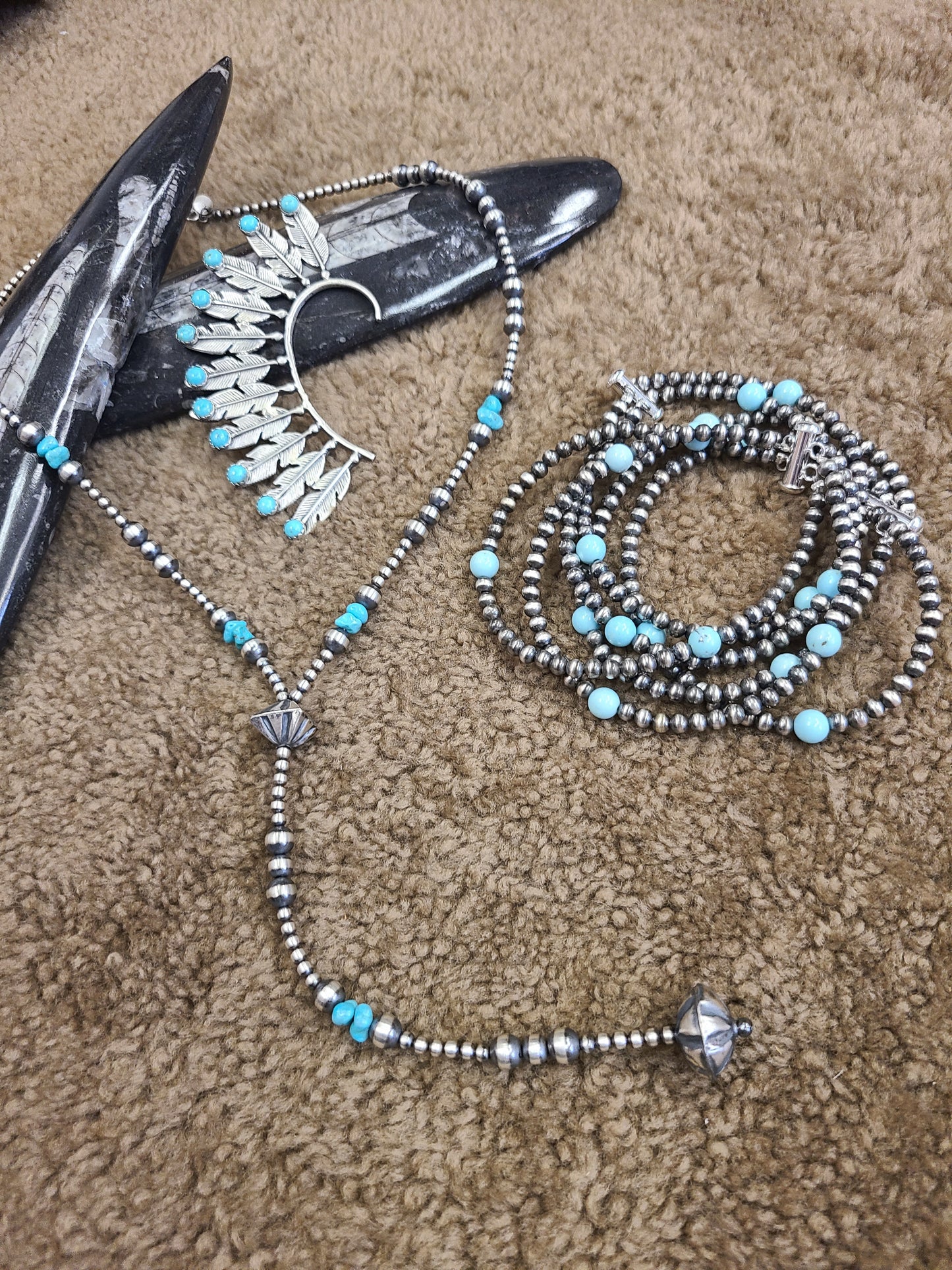 Navajo Pearl and Turquoise Two Strand Bracelet
