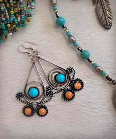 Turquoise Spiny Coral Rope Dangle Earrings