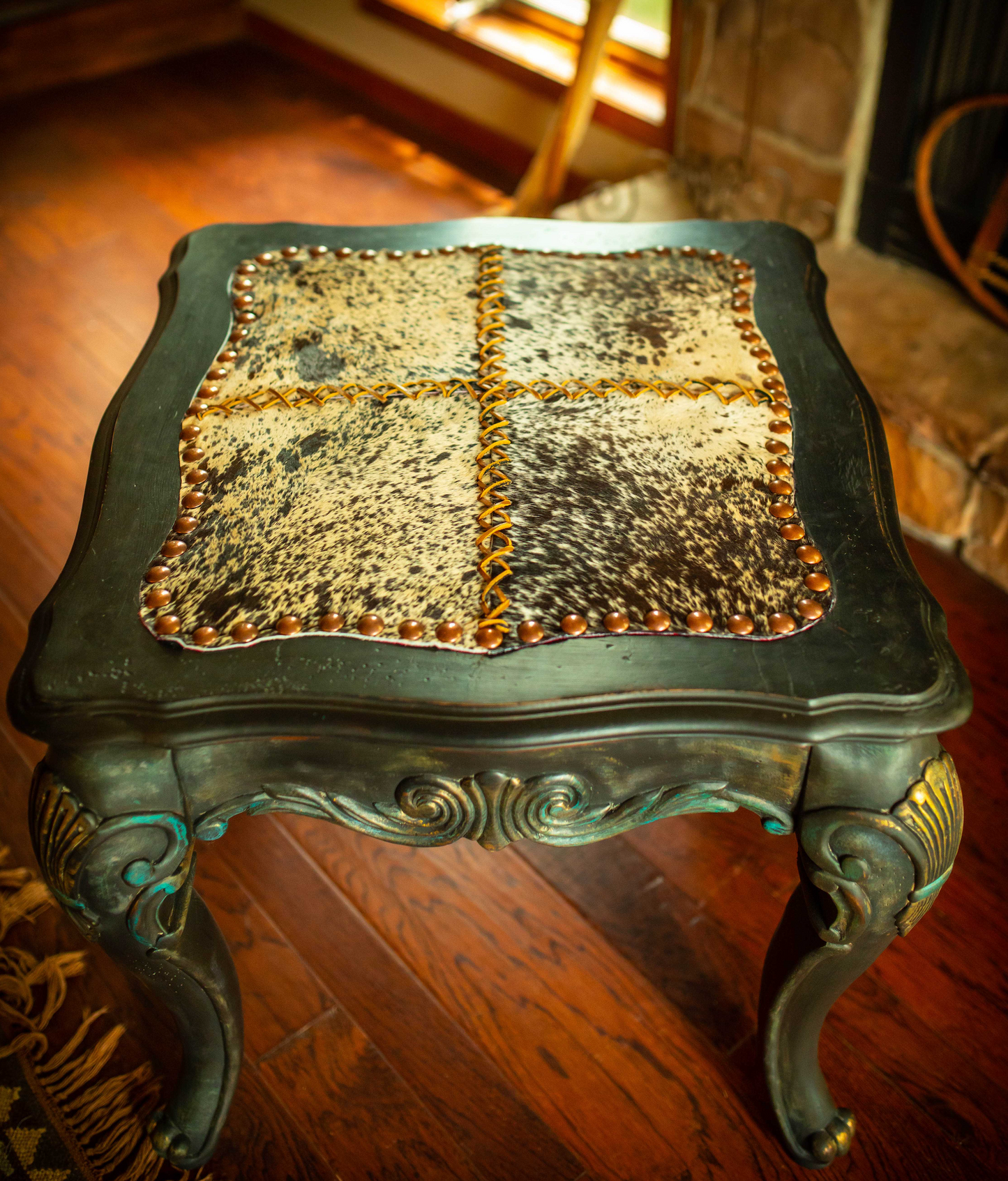 French Cowhide End Table - SOLD