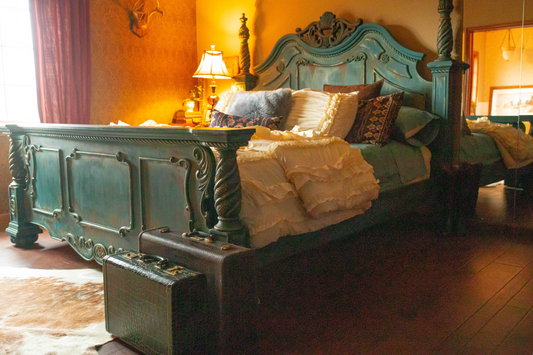 Teal/Wrought Iron King Bed - SOLD