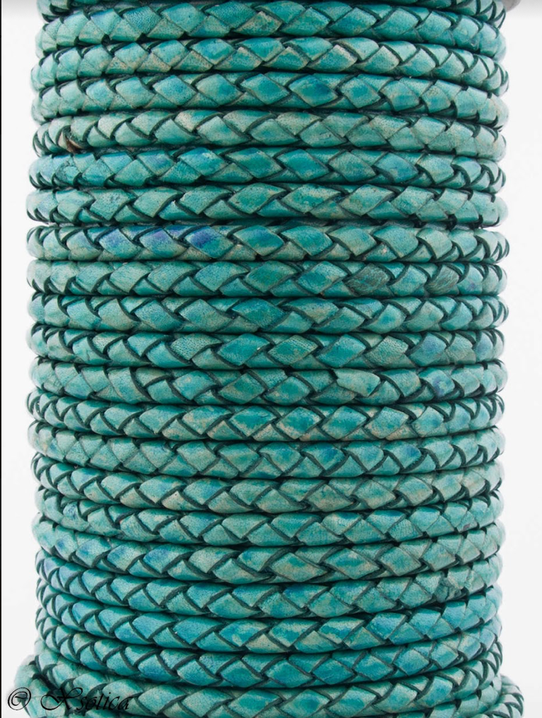 Leather Cord Trim Braided Turquoise Sold By The Foot