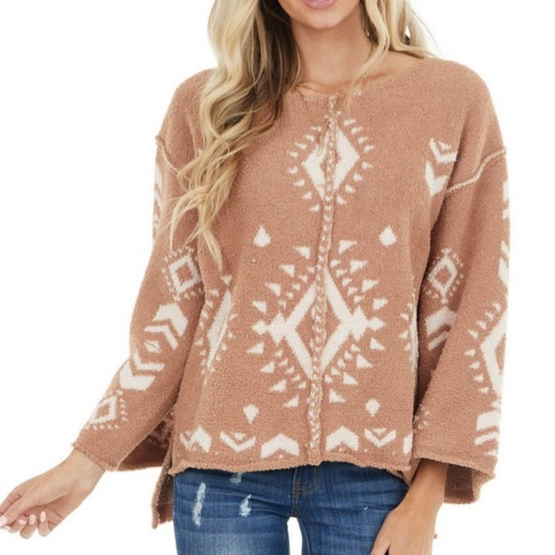 Tribal Aztec Print Sweater Taupe